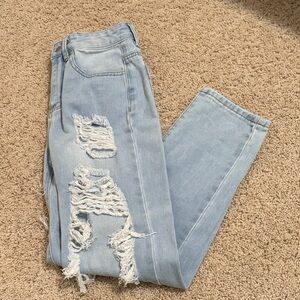 SHEIN Light Blue Ripped Skinny Jeans